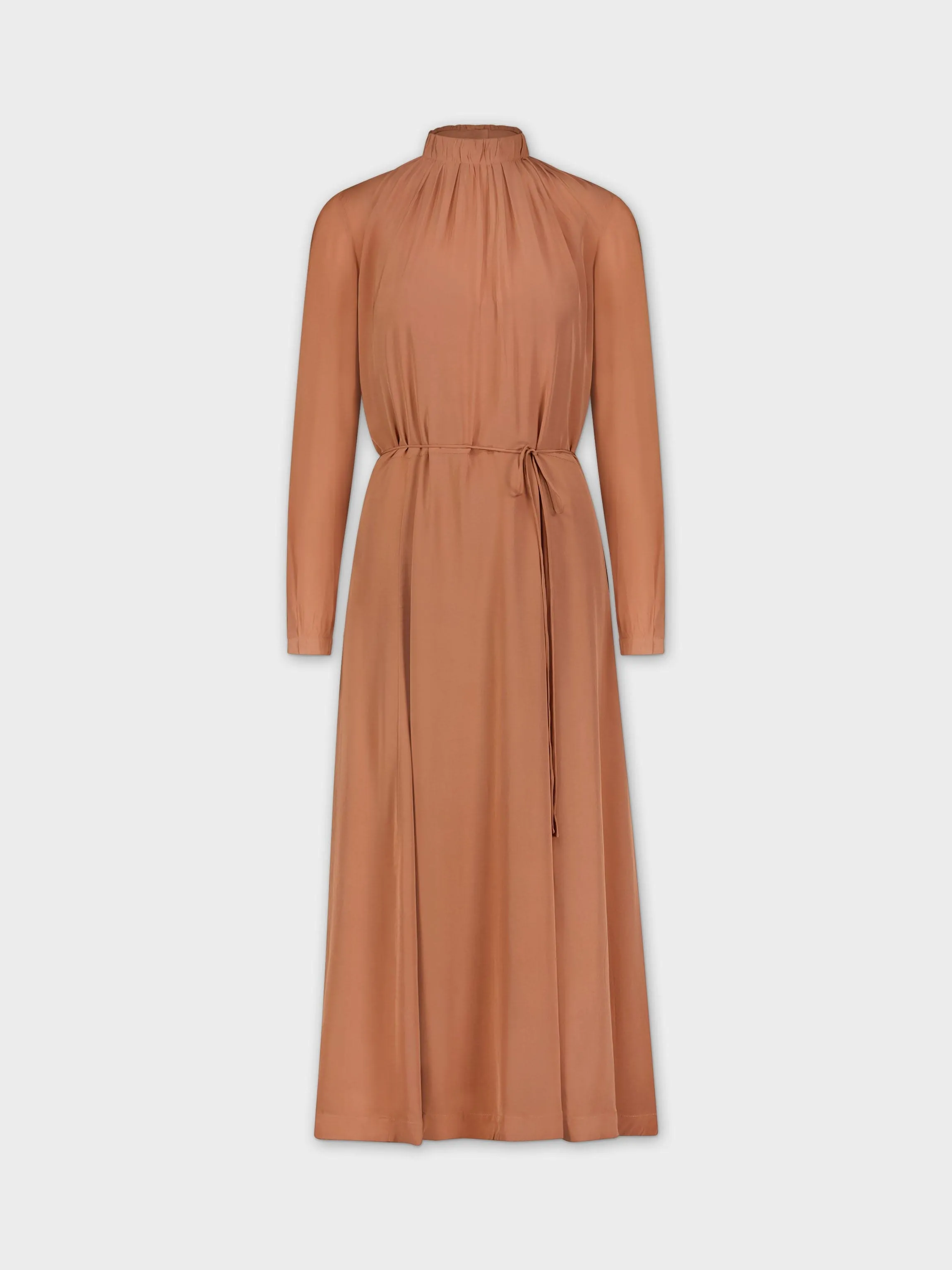 RUCHED COLLAR DRESS-CARAMEL