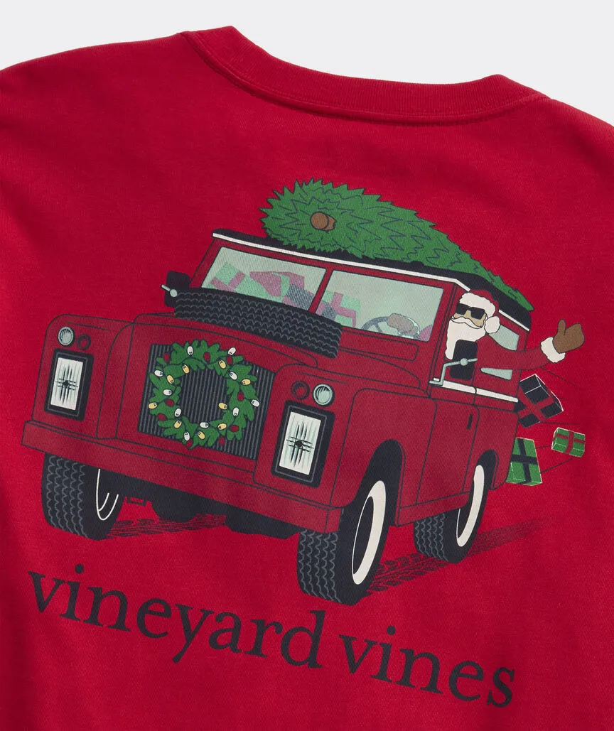 Santa Rover Long Sleeve Pocket Tee in Red Velvet by Vineyard Vines