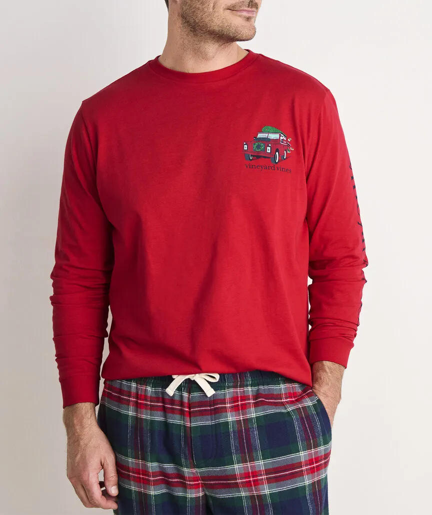 Santa Rover Long Sleeve Pocket Tee in Red Velvet by Vineyard Vines