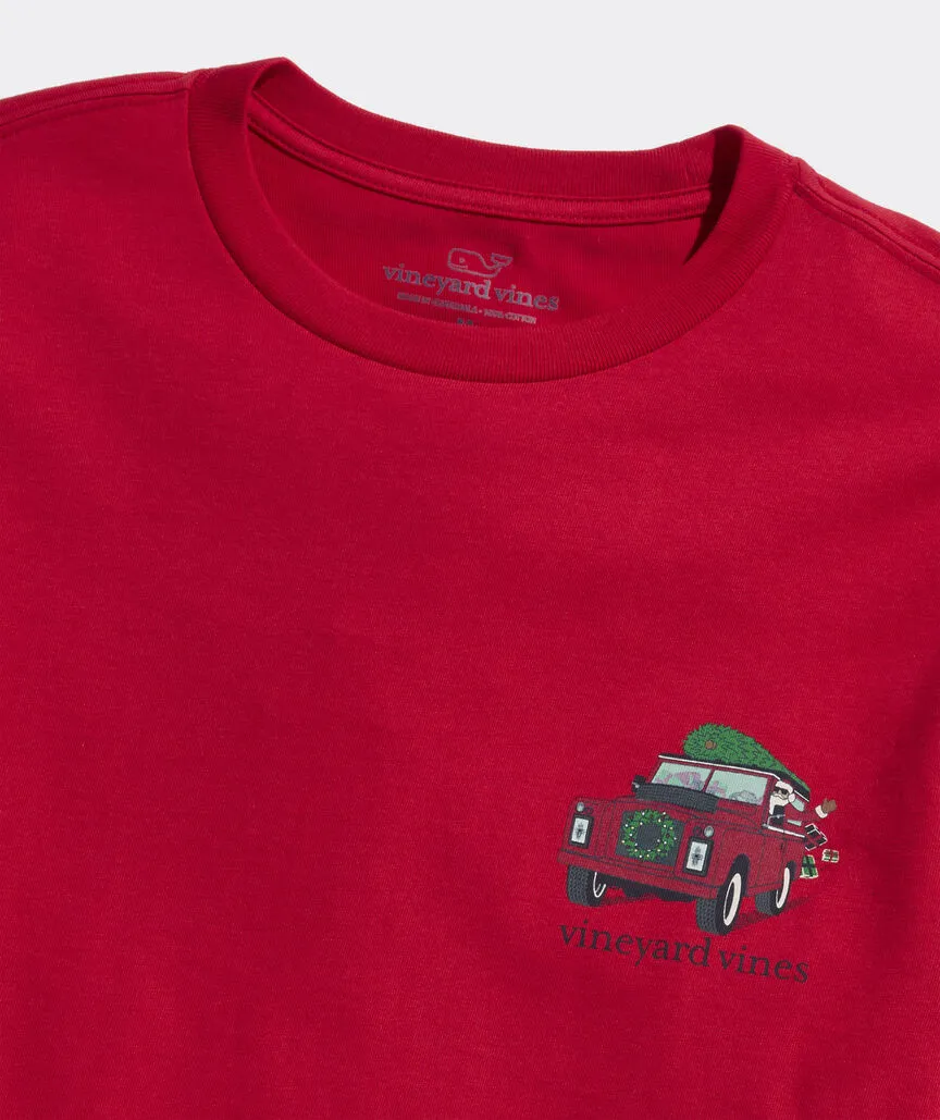 Santa Rover Long Sleeve Pocket Tee in Red Velvet by Vineyard Vines