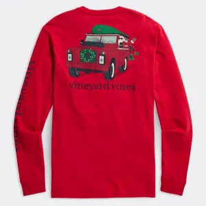 Santa Rover Long Sleeve Pocket Tee in Red Velvet by Vineyard Vines