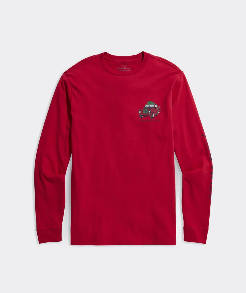 Santa Rover Long Sleeve Pocket Tee in Red Velvet by Vineyard Vines