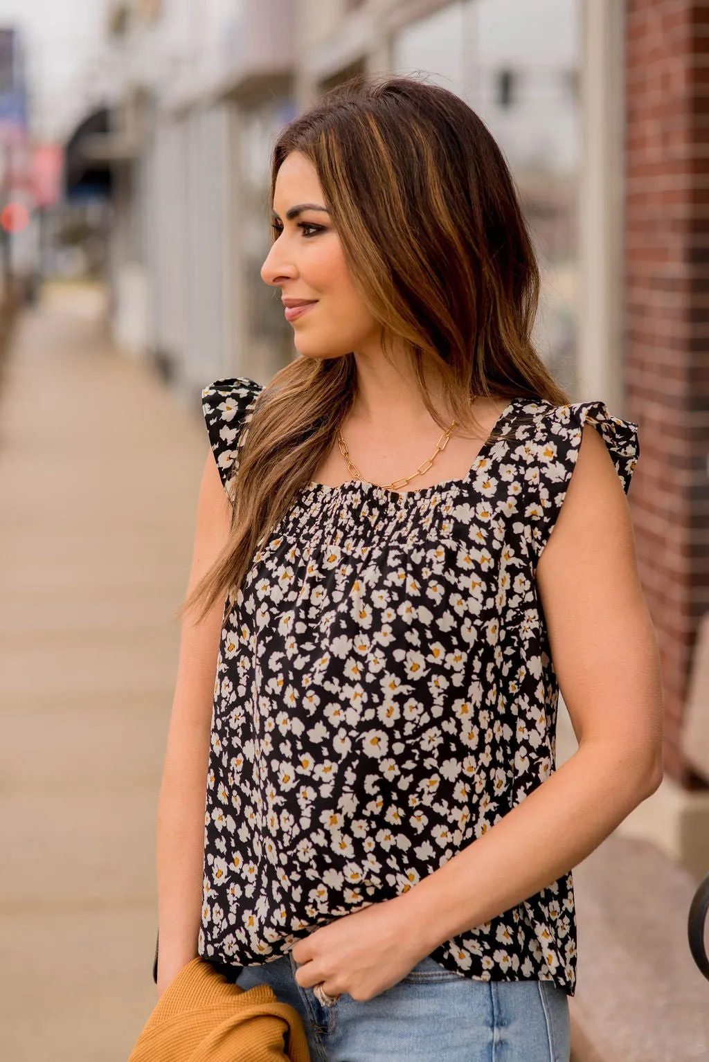 Scattered Blooms Ruche Accented Blouse