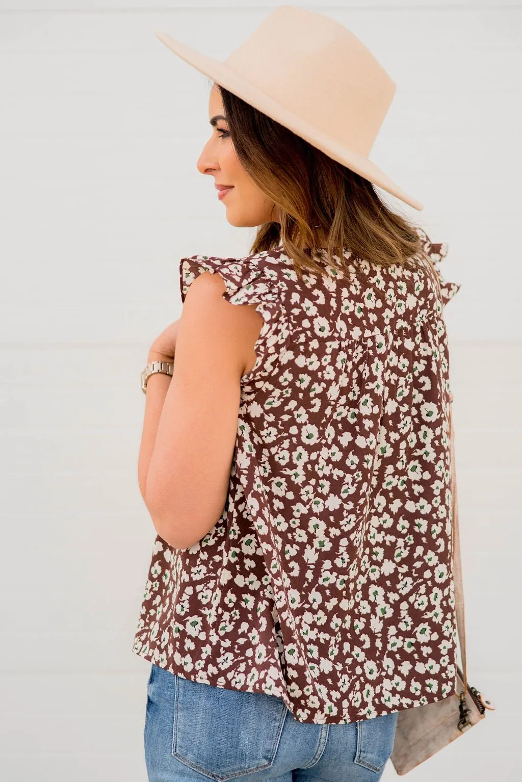 Scattered Blooms Ruche Accented Blouse