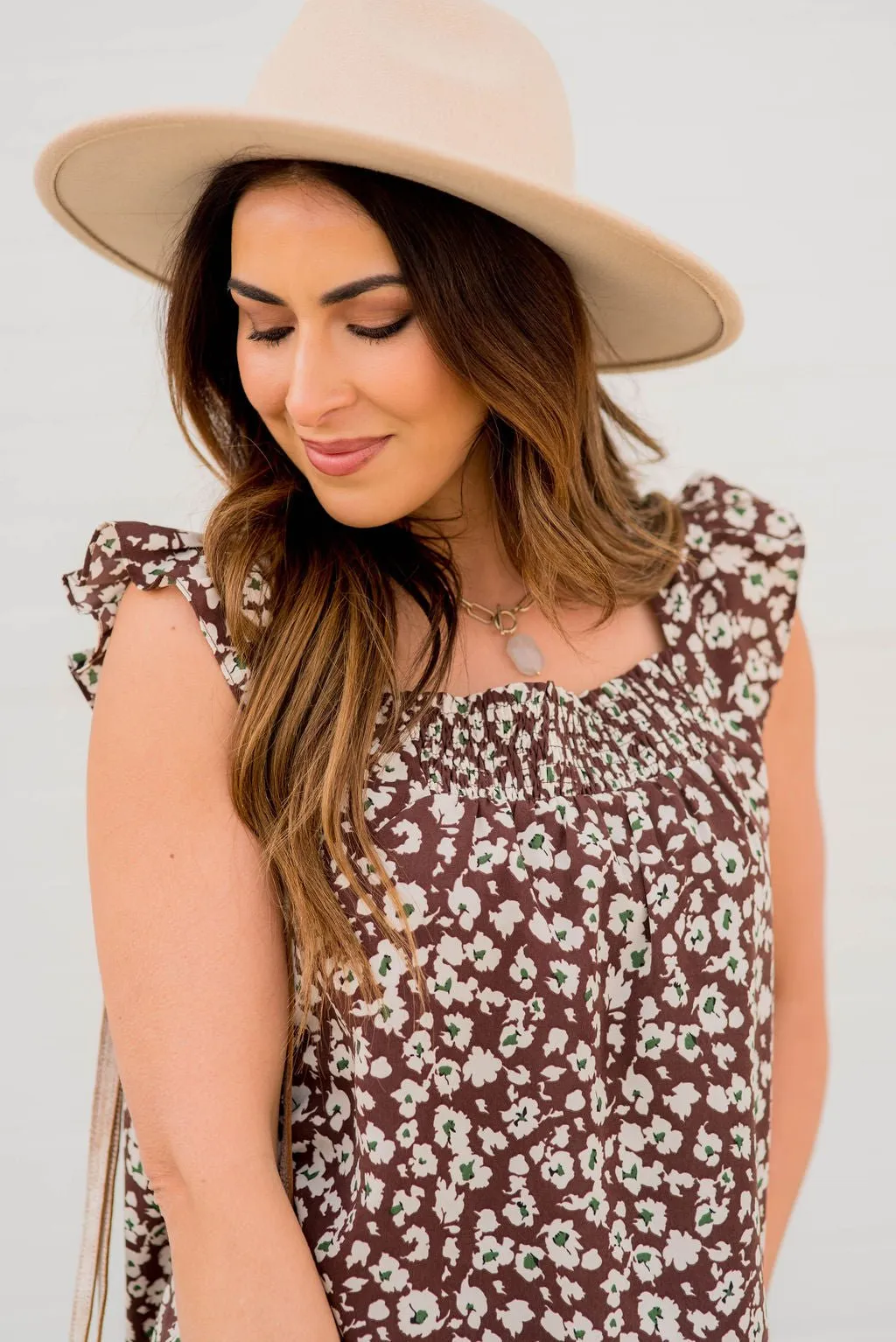 Scattered Blooms Ruche Accented Blouse