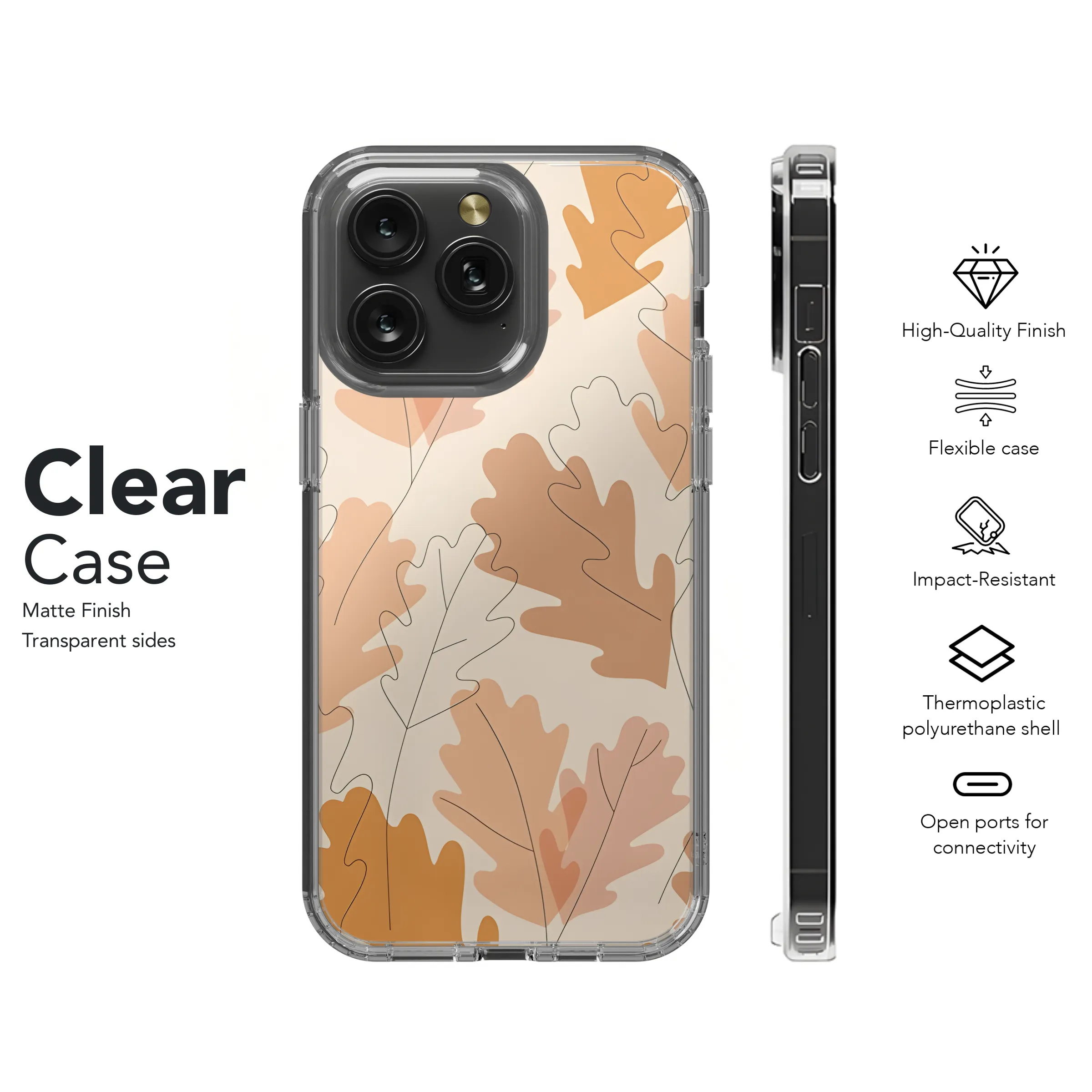 Silhouette and line art autumn leaves Phone Case iPhone Samsung Cover Pixel 2388