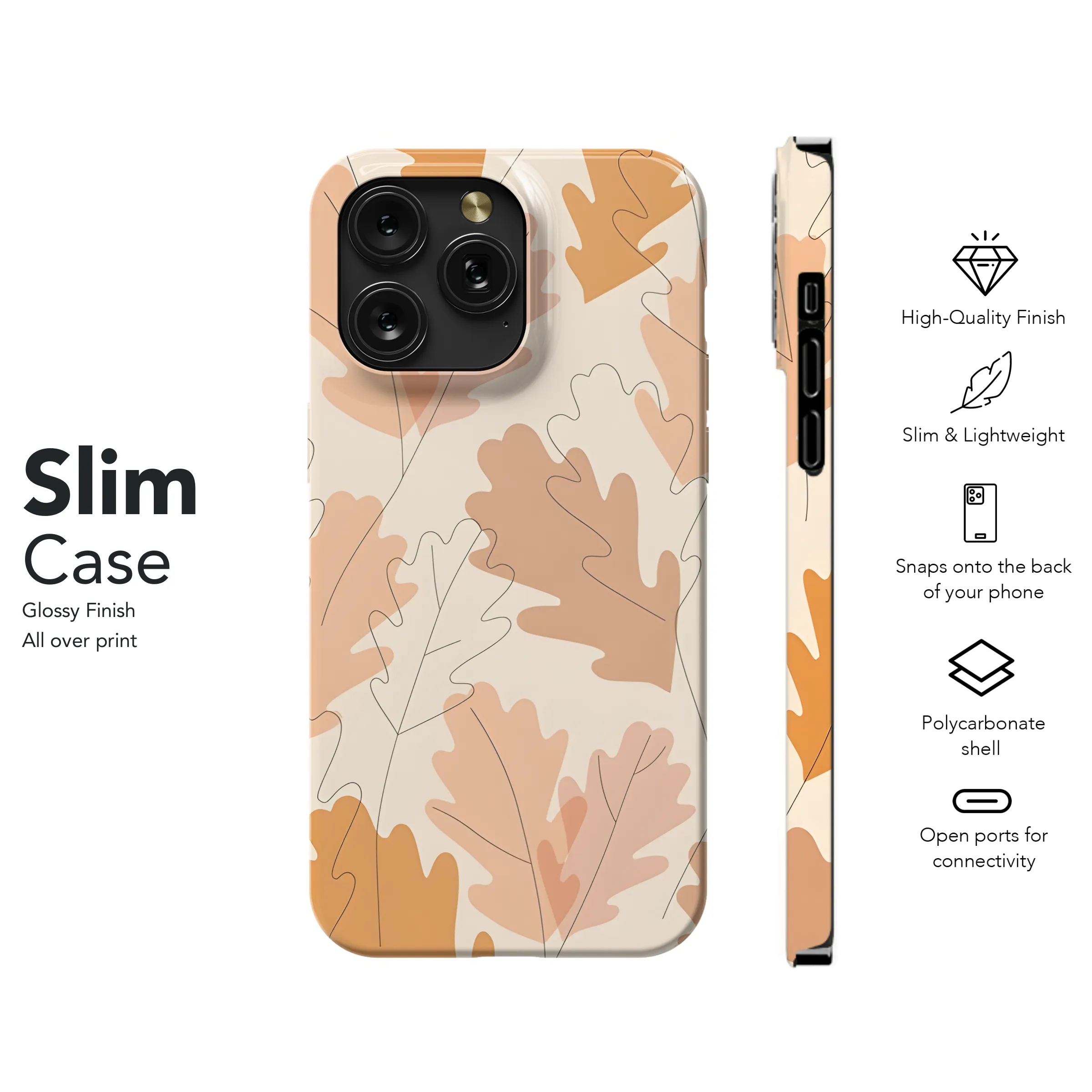 Silhouette and line art autumn leaves Phone Case iPhone Samsung Cover Pixel 2388