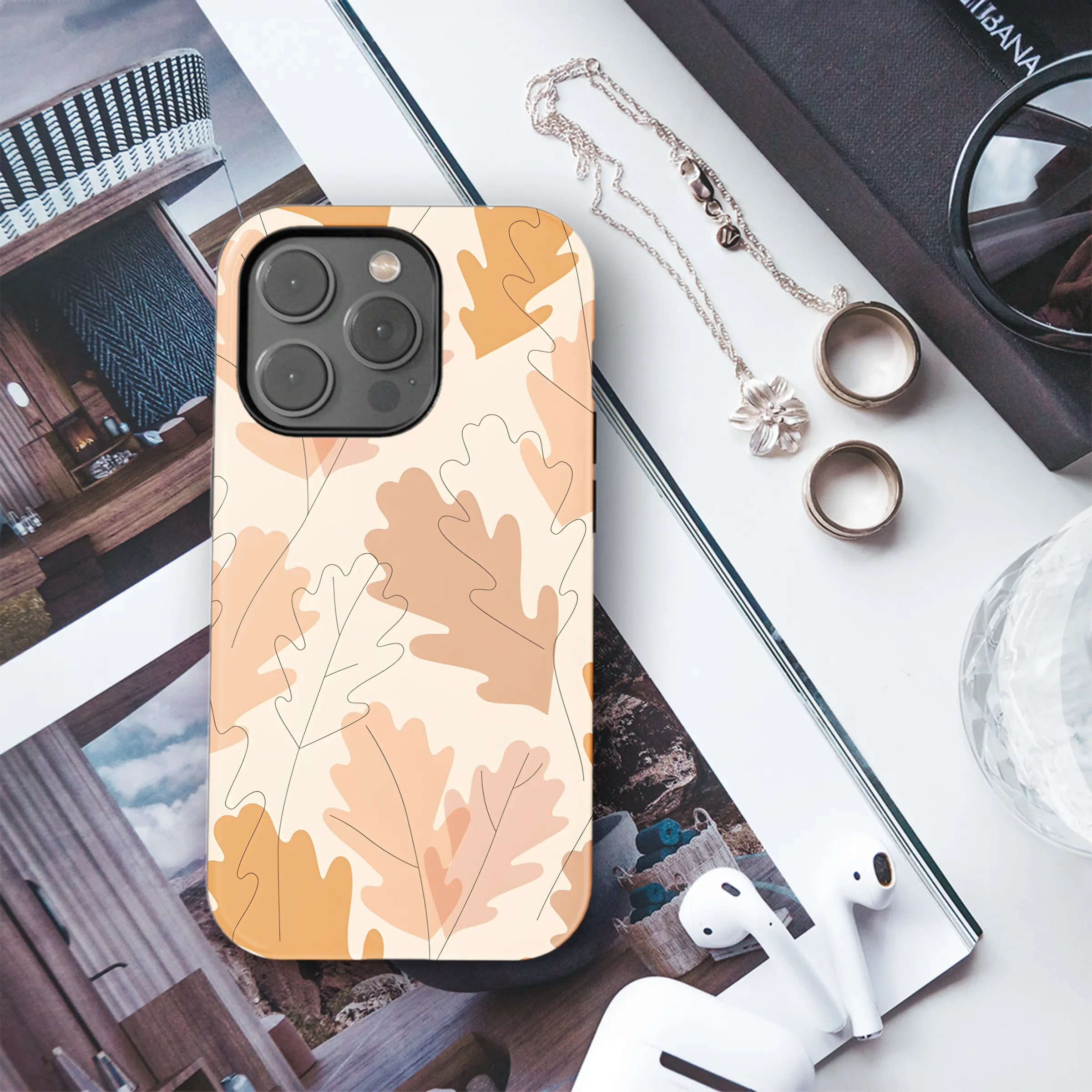 Silhouette and line art autumn leaves Phone Case iPhone Samsung Cover Pixel 2388