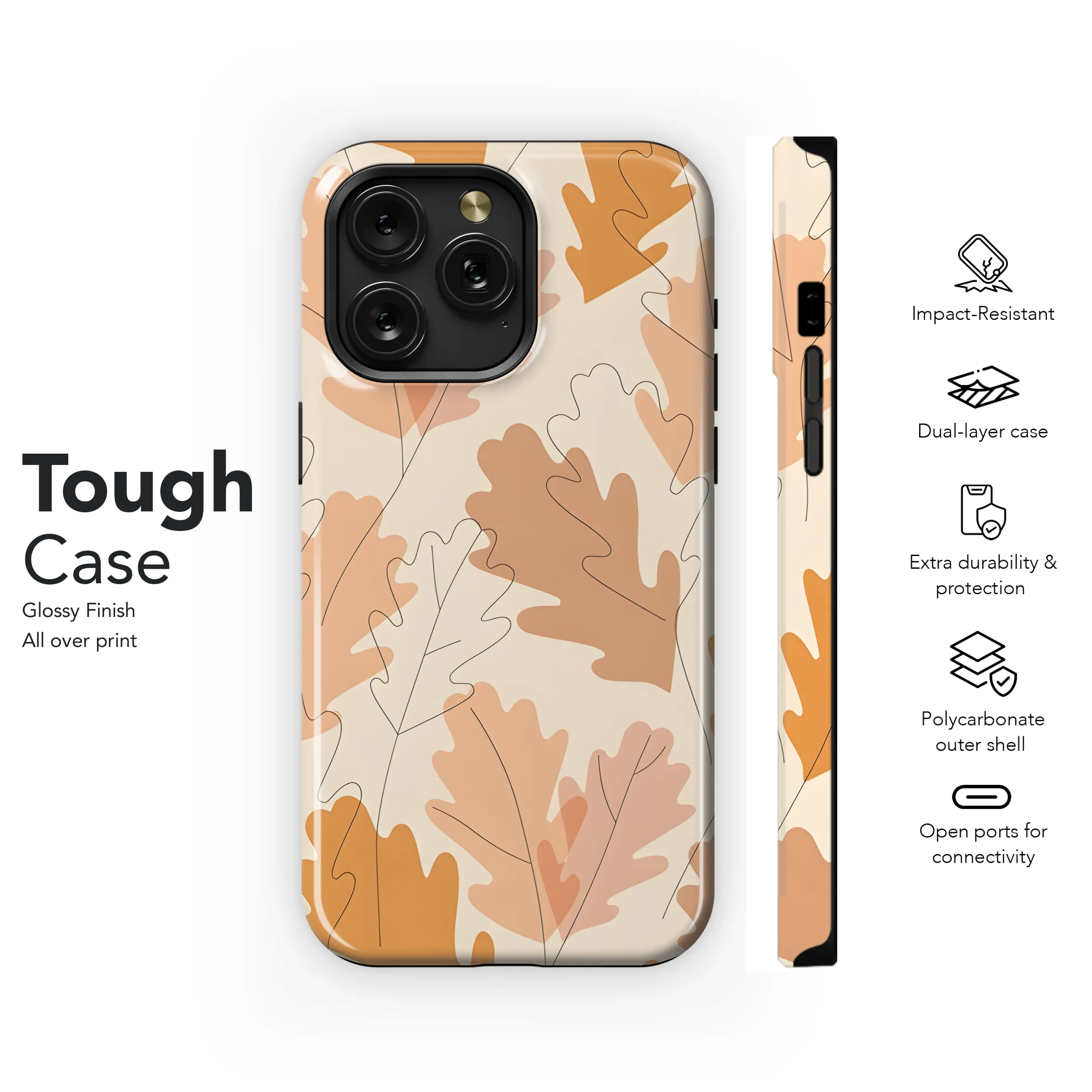 Silhouette and line art autumn leaves Phone Case iPhone Samsung Cover Pixel 2388