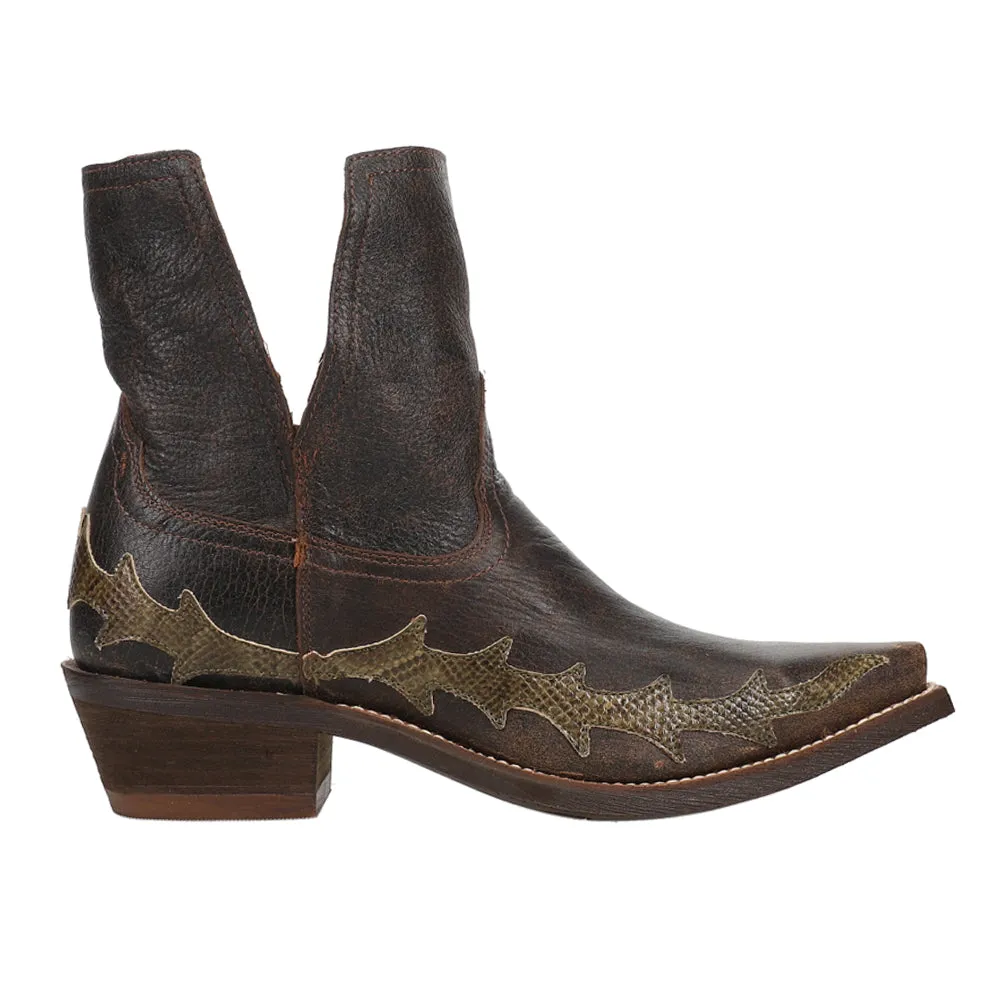 Sitrine Brown Distressed Snake Print Cowboy Booties