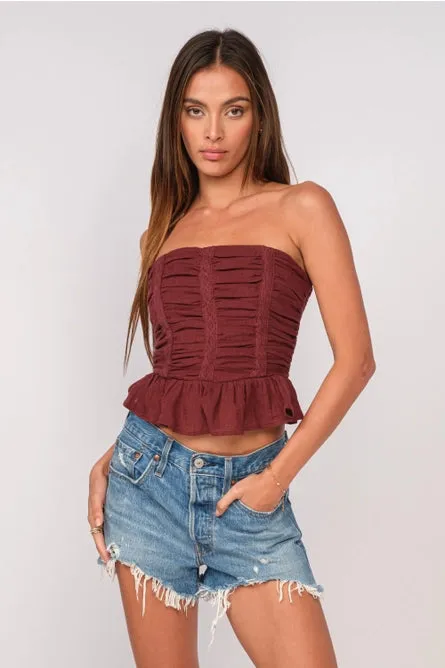 Smocked Ruched Ruffle Crop