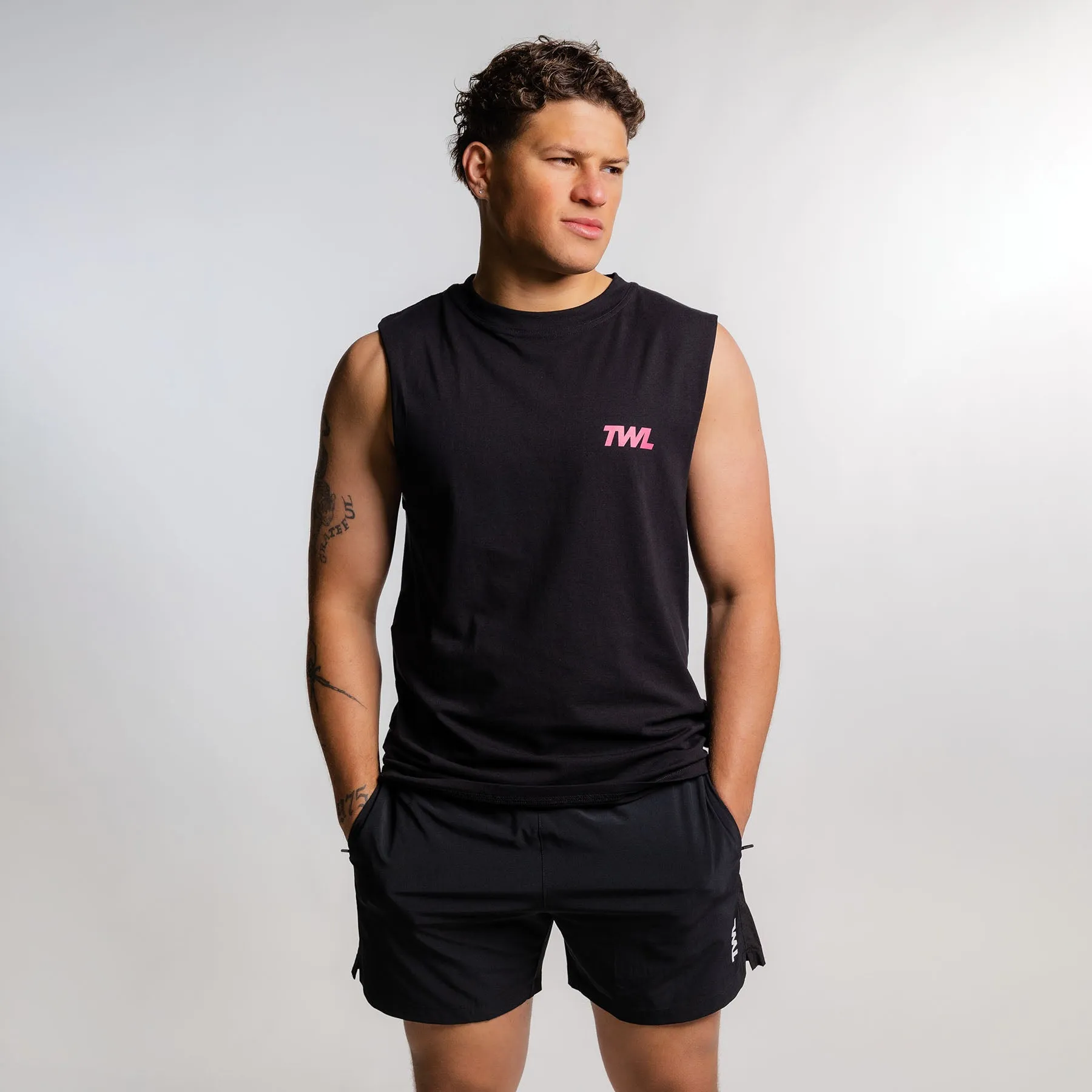 TWL -  OVERSIZED MUSCLE TANK - STRONGER TOGETHER - BLACK/FLAMINGO