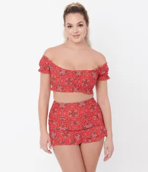 Unique Vintage Red Bandana Print Alice Swim Skirt