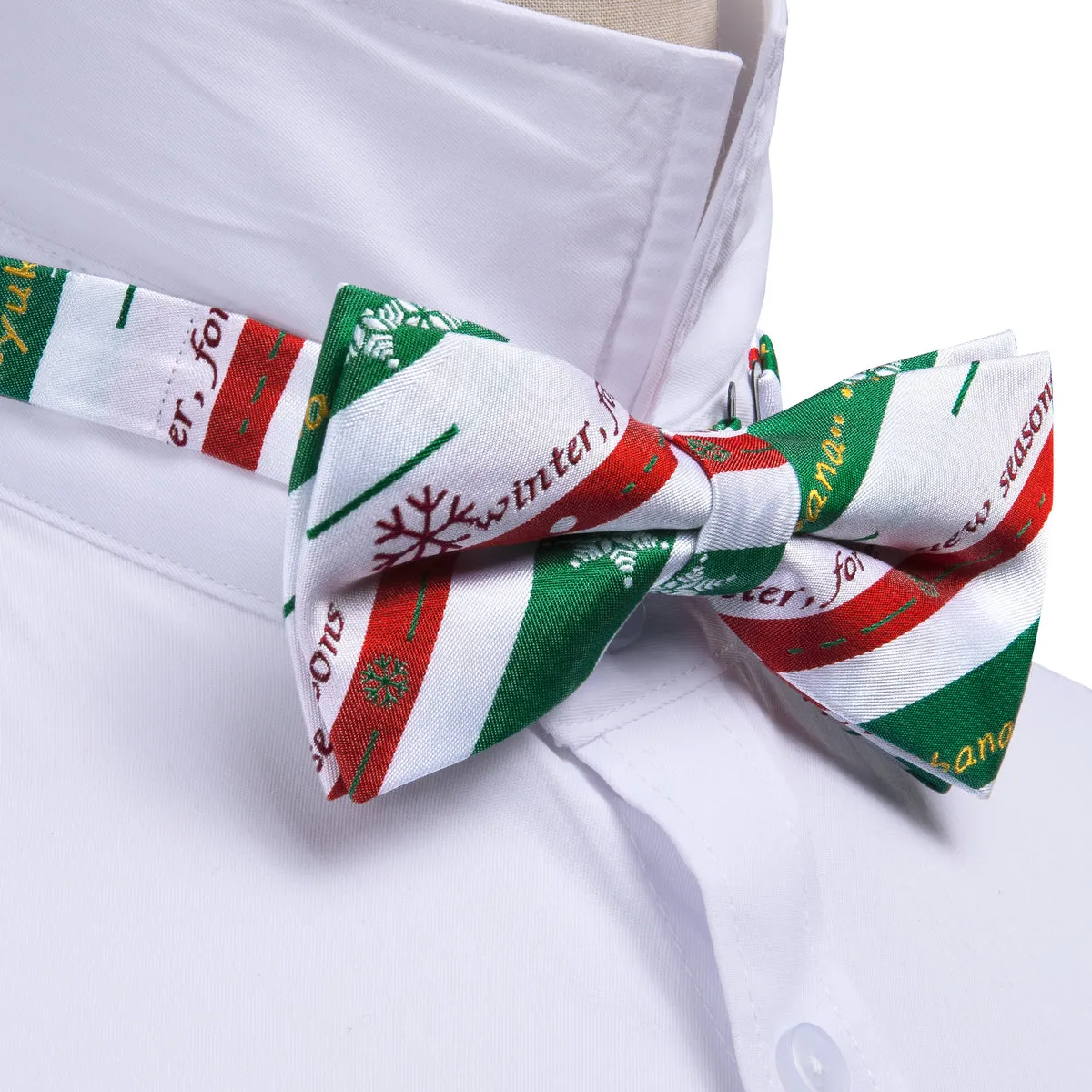 White & Emerald Green Striped Christmas Bow Tie Set