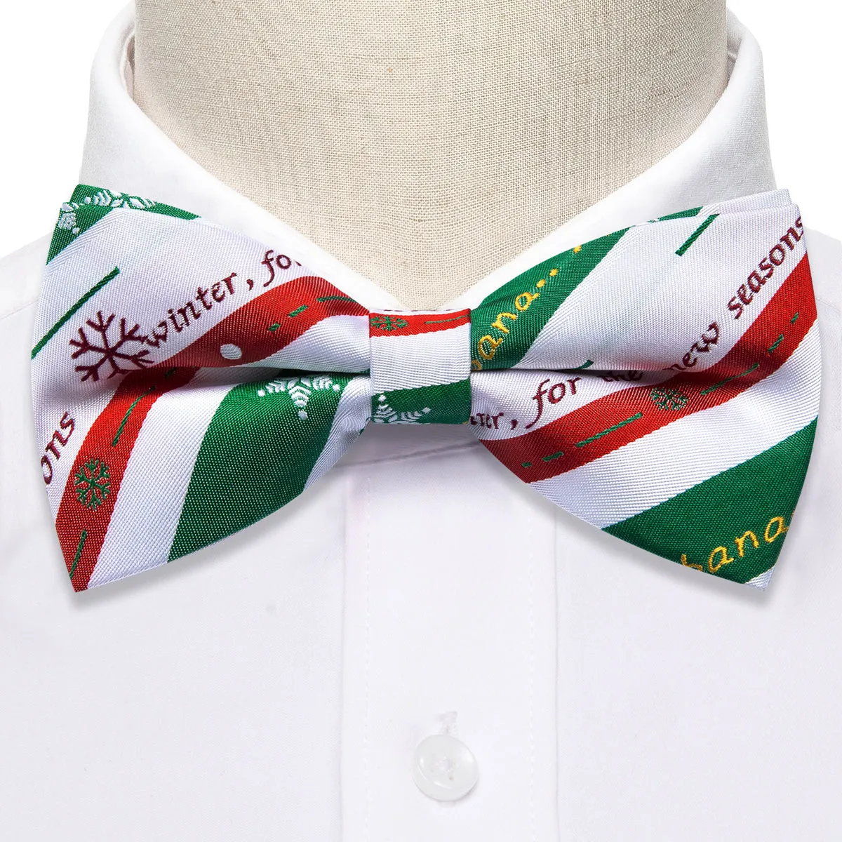 White & Emerald Green Striped Christmas Bow Tie Set