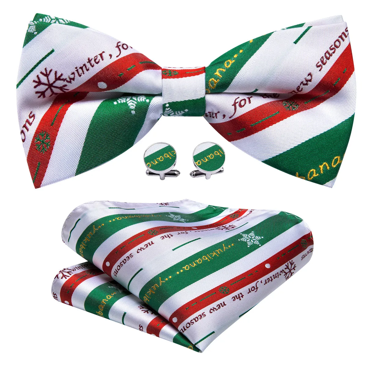 White & Emerald Green Striped Christmas Bow Tie Set