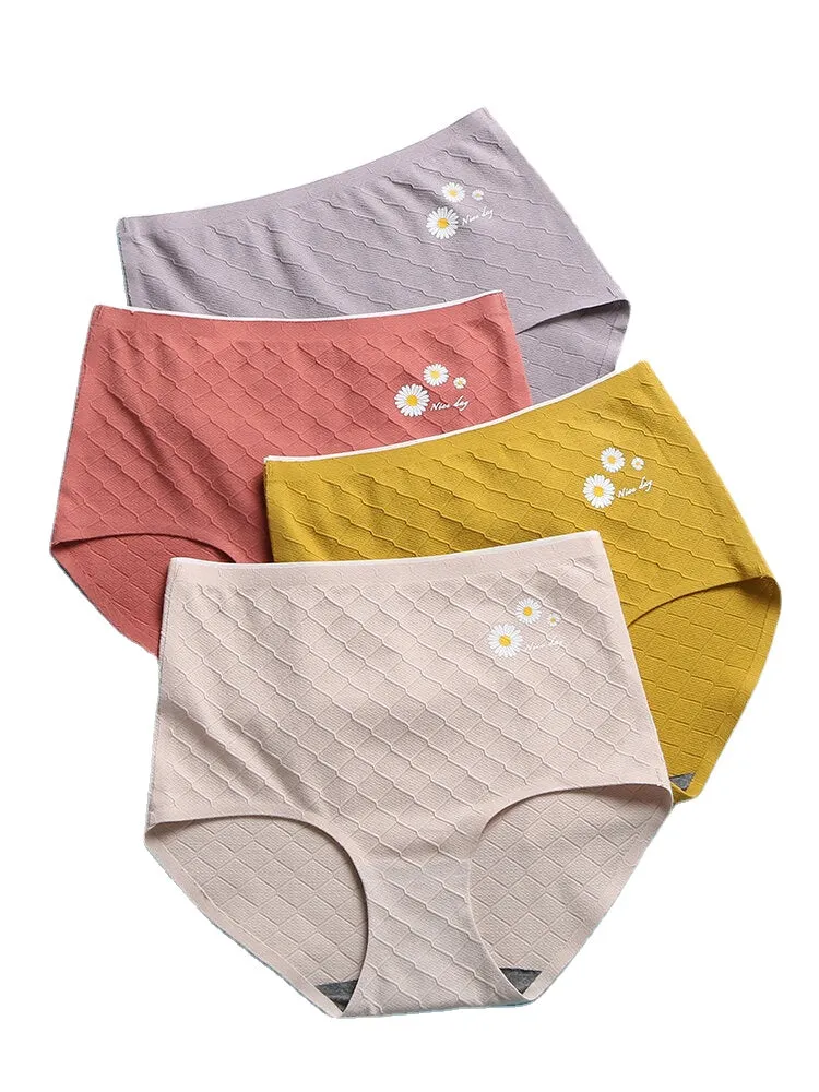 Women Daisy Print Textured Graphene Antibacterial Cotton Cozy High Waist Panties