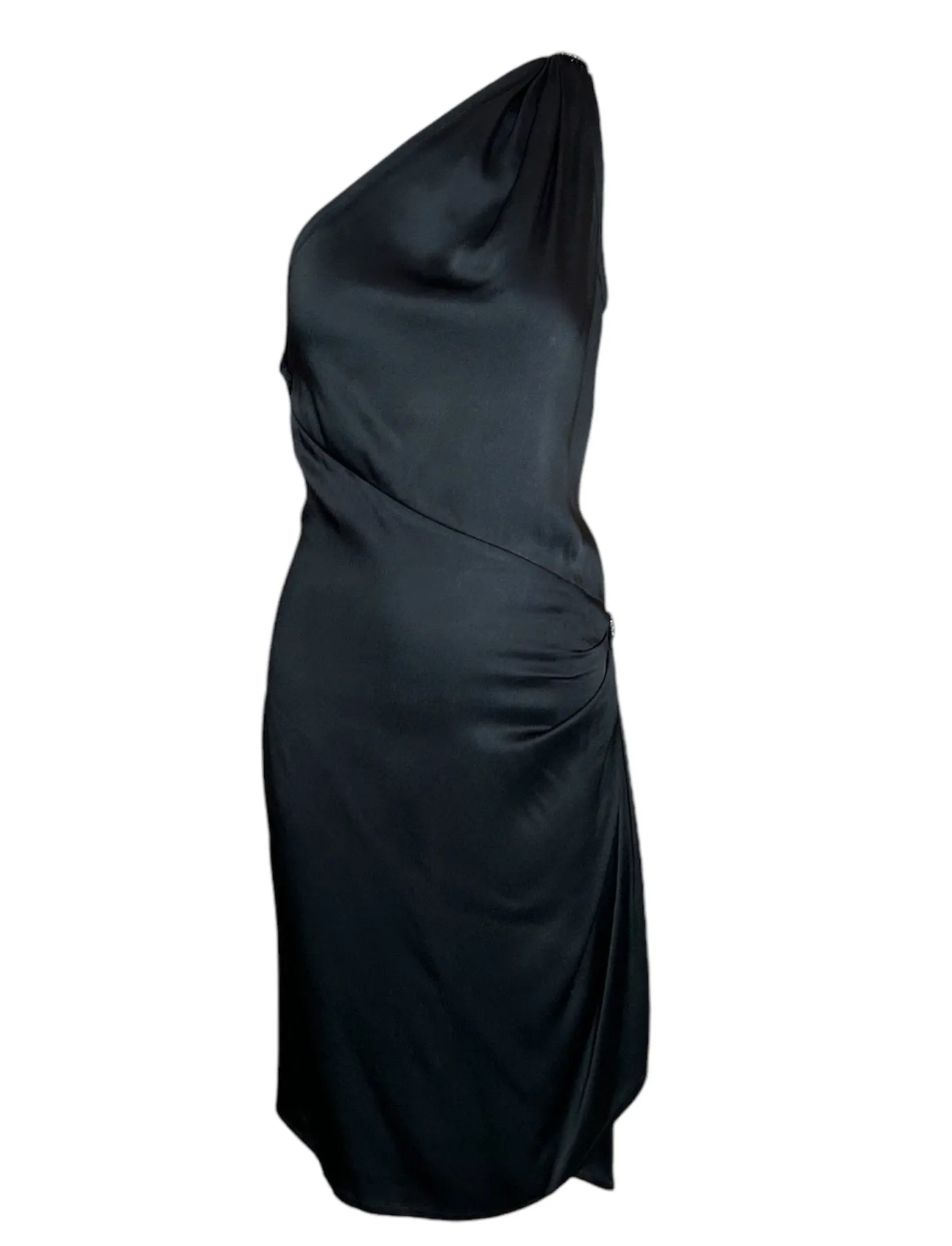 YSL Rive Gauche 1998 Black One Shoulder Ruched Hip Cocktail Dress