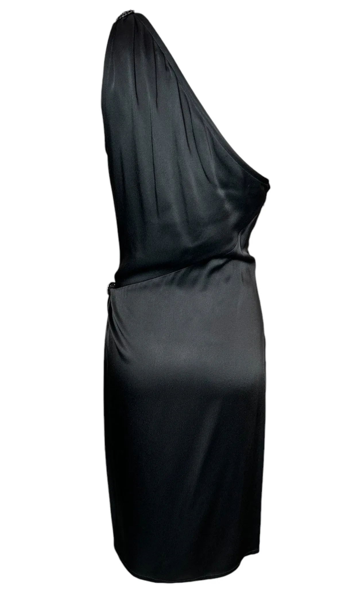 YSL Rive Gauche 1998 Black One Shoulder Ruched Hip Cocktail Dress