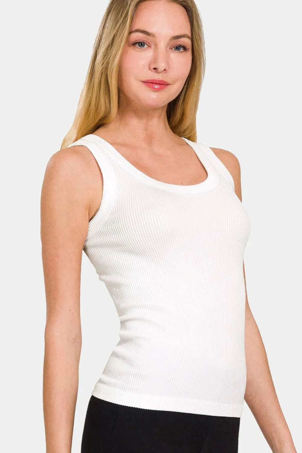 Zenana 2 Way Neckline Washed Ribbed Tank - ONLINE ONLY - 7-10 DAY SHIPPING